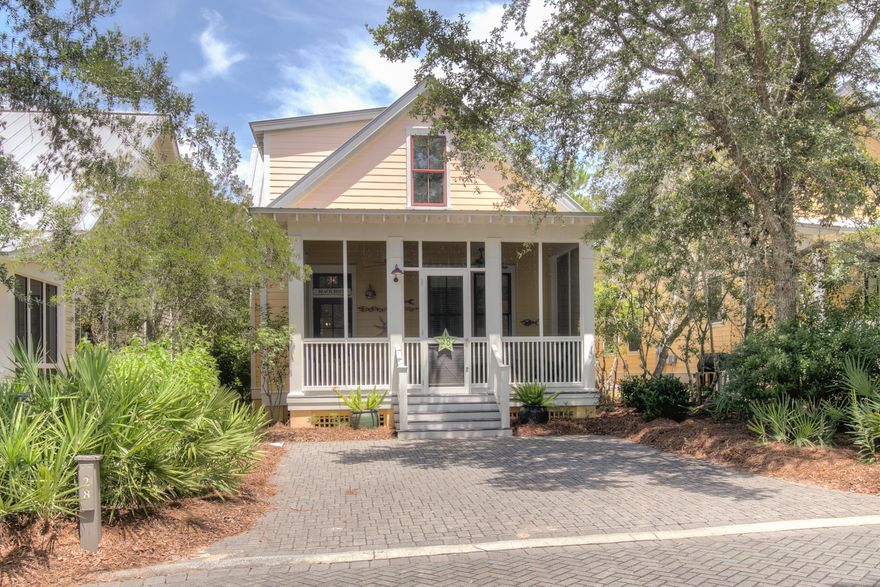 Old Florida style plus premier location in Phase 1 Watercolor. Walking path through Tennis Courts offers easy access to Seaside shops and restaurants. On a quiet cul-de-sac you can sit on the screened front porch and watch kids play, stroll over to the tennis courts for a game, bicycle to the nearby bridge over Western Lake.Since recent renovations the house has not been rented which shows in the beautiful hardwood floors and sparkling shiplap walls. An open dining/living area overlooks a wide screened porch which is great for summer meals.1st floor master, two guest rms on 2nd, huge kids rm on 2nd with bath. Sold furnished with a few exceptions. The measurements and details herei