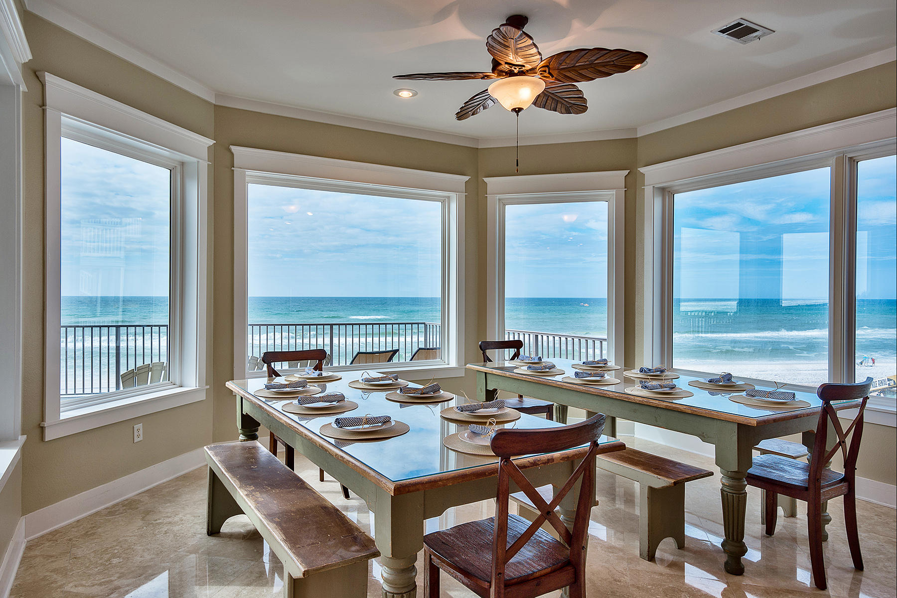 With forever panoramic views of the Gulf of Mexico, overlooking the heated gulf front swimming pool, and situated on a secluded street on top of a high dune in popular Seagrove Beach, this 10 bedroom, 11.5 bathroom masterpiece is beautifully detailed throughout to create a rich and warm retreat. One of the most significant properties in the area, with private access to 65 feet of stunning beach frontage, this 6,359 square foot custom estate is sure to impress. Designed for large gatherings, the harmonious open living spaces have high ceilings, travertine flooring and views galore. Paying meticulous attention to detail, the home is equipped with a private elevator for easy access to all three stories.