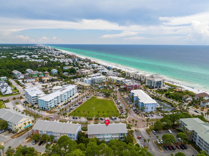 Much sought after Gulf View Live-Work Townhouse with resort quality amenities combined with all of the accouterments associated with the 30-A Lifestyle--pristine beaches, great shopping, and fabulous restaurants! Balcony & covered porch face the ''Town Green'' used for concerts and events. Spacious rooms, premium finishes, never rented. An investor's dream: retail/commercial on ground floor with 4 bed/3 bath residential on 2nd & 3rd floors. Units can be rented or leased separately.