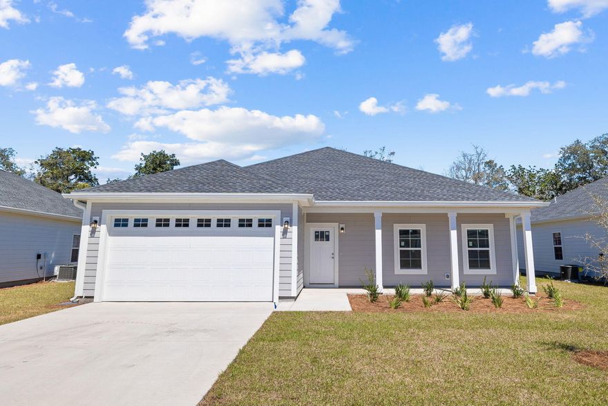 $10,000 toward closing costs & prepaids! Introducing a stunning new construction home in the highly desirable Riverwalk community! This coastal-inspired residence offers a spacious two-car garage, 1850 square feet of living space, and an open floor plan for seamless living. The kitchen features quartz countertops, white shaker cabinets, luxury vinyl plank flooring, and stainless steel appliances. With superior workmanship and an upgraded trim package, this home exudes quality and style. The exterior features fiber cement HardiePlank siding, a covered patio, and the option for a screened porch and fenced-in backyard. A sprinkler system is included for easy maintenance, and the garage comes finished and painted. Plus, the purchase price includes a 2-10 builders warranty.
