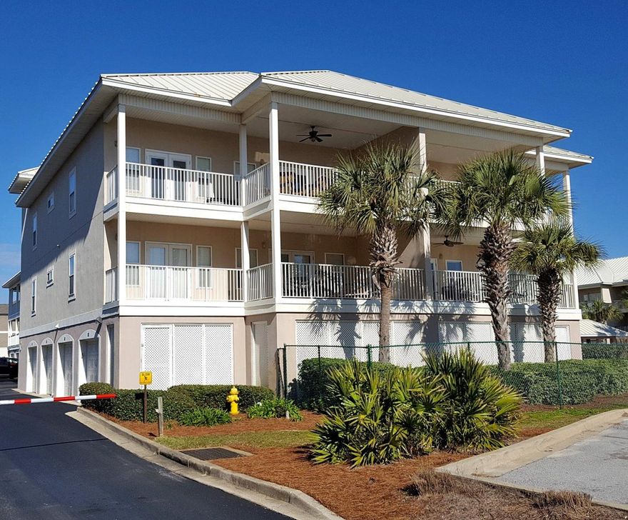 BEAUTIFUL TOP FLOOR, END UNIT FACING THE GULF OF MEXICO AND WALTON COUNTY BEACHES. Very rarely does a unit in the low-density, gated condominium community of Pavilion Palms come on the market and even rarer is the prime location of Unit 205C. 10' ceilings with crown molding and tiled floors in main areas enhance this 3 bedroom, 3 bath open floor plan with large balcony offering splendid gulf views. The kitchen is appointed with granite countertops, breakfast bar, stainless steel appliances and opens into the living room all with gulf views via the large south facing balcony. The master suite also has gulf vistas with access to the balcony along with walk-in closet. The master bath offers double vanities, and separate shower and tub. Pavilion Palm owners enjoy assigned deep