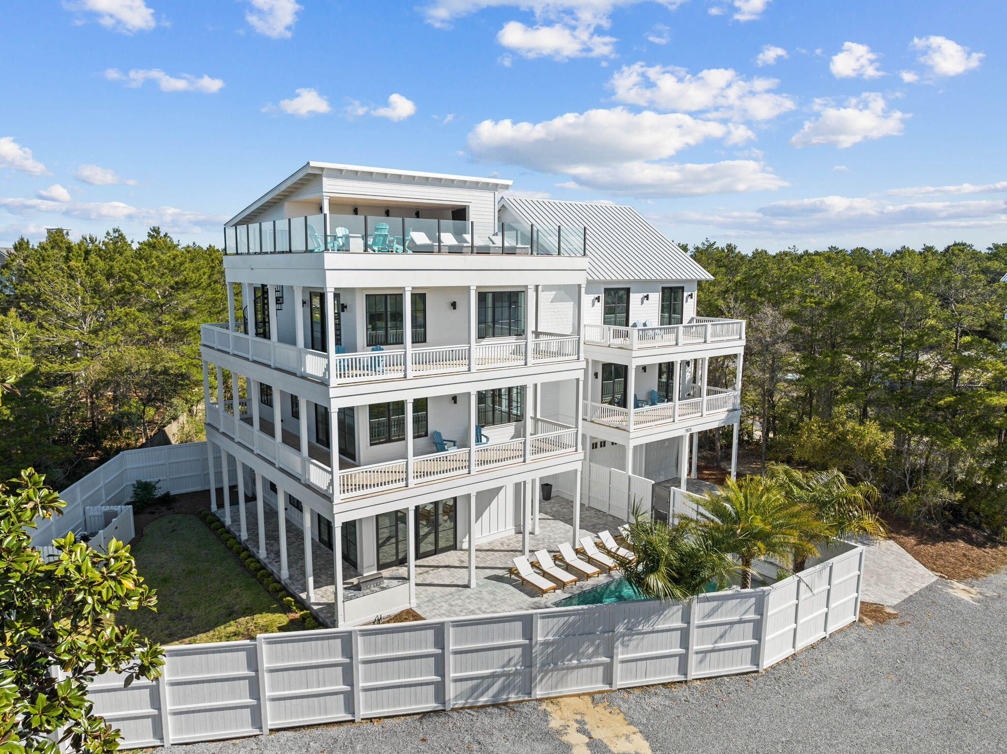 11 DAY BIDDING OPPORTUNITY. SUBMIT YOUR HIGHEST AND BEST BY 7/23/24. Presenting a stunning, newly built 8-bedroom, 8.5-bathroom coastal retreat with captivating views. This custom beachfront property is a true masterpiece, ideally positioned between Highway 98 and the picturesque Highway 30A... just minutes away from shopping, dining and the outstanding Emerald Coast beaches. A breathtaking facade welcomes you with a sharp and elegant all white exterior with black windows. There is a natural flow to the interior of the home along with beautiful architectural lines, vaulted ceilings and stunning finishes including Quartz, oyster color washed Fire Rock tile, luxury finishes and custom