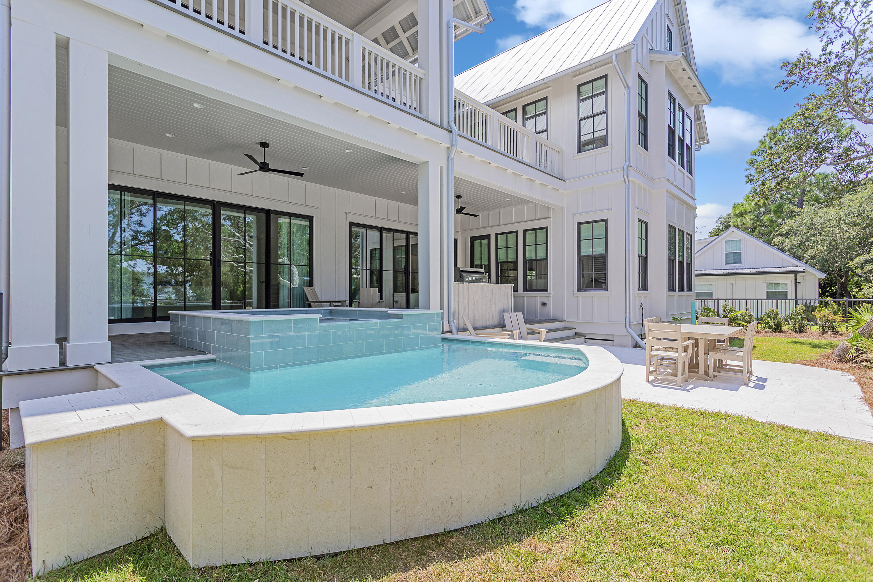 Just completed and LISTED $150,000 BELOW RECENT APPRAISAL OF $3,545,000!!  Welcome to 470 Lakeview Drive at The Cove at Tresca Lake. This luxurious fully furnished home is perfectly situated on the south side of 30A between Eastern Lake and the Gulf of Mexico, offering a unique beach / coastal dune lake lifestyle, and ready to move into!Boasting four bedrooms with an additional bunk/office area, two primary bedrooms on the first and second floors, and 4.5 baths, this home is ideal for families or groups of friends. The large European-inspired bath features a soaking tub and shower, perfect for relaxing after a long day at the beach. Inside, the home features 10' ceilings, custom cabinets and tile, hardwood flooring, and top-of-the-line Thermador appliances, making it a chef's dream.