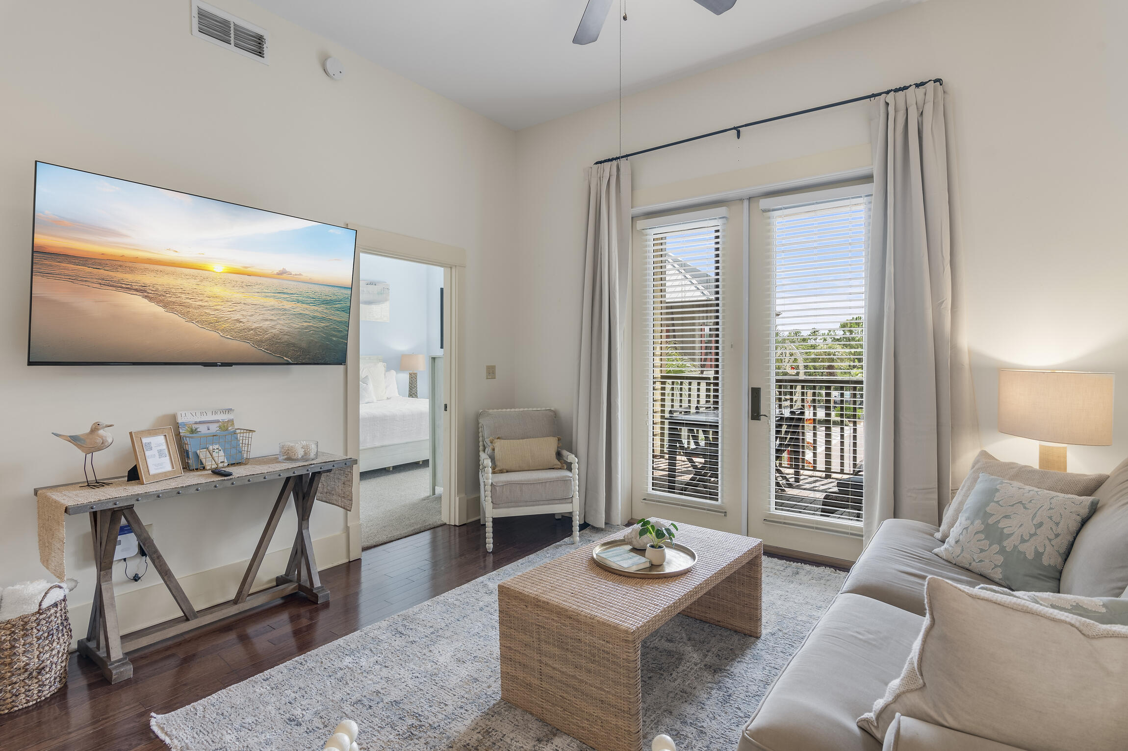 Experience the best of coastal living with this beautifully appointed Redfish Village condo in the heart of Blue Mountain Beach. Just one block from the sugar-white sands and crystal-clear waters of the Gulf, this property is the perfect investment for a vacation retreat or a luxurious full-time residence.Hop on the complimentary 6-person golf cart shuttle for easy access to the PRIVATE beach entrance, complete with bicycle parking, restrooms, showers, and a rinsing station for your beach gear.Redfish Village offers resort-style amenities, including a large seasonally heated pool, a smaller heated kids pool, luxury Viking gas grills, a gated children's playground, and a scenic boardwalk that leads to the serene Redfish Lake.Unit M1-219 is ideally located near the elevator and comes with a reserved parking spot. The community also features a stylish owners lounge with a private terrace, wet bar, cozy sitting area with a library, a theater room with surround sound, and a 24-hour fitness center.
This is your chance to own a piece of paradise in one of 30A's most desirable communities - don't let it slip away!