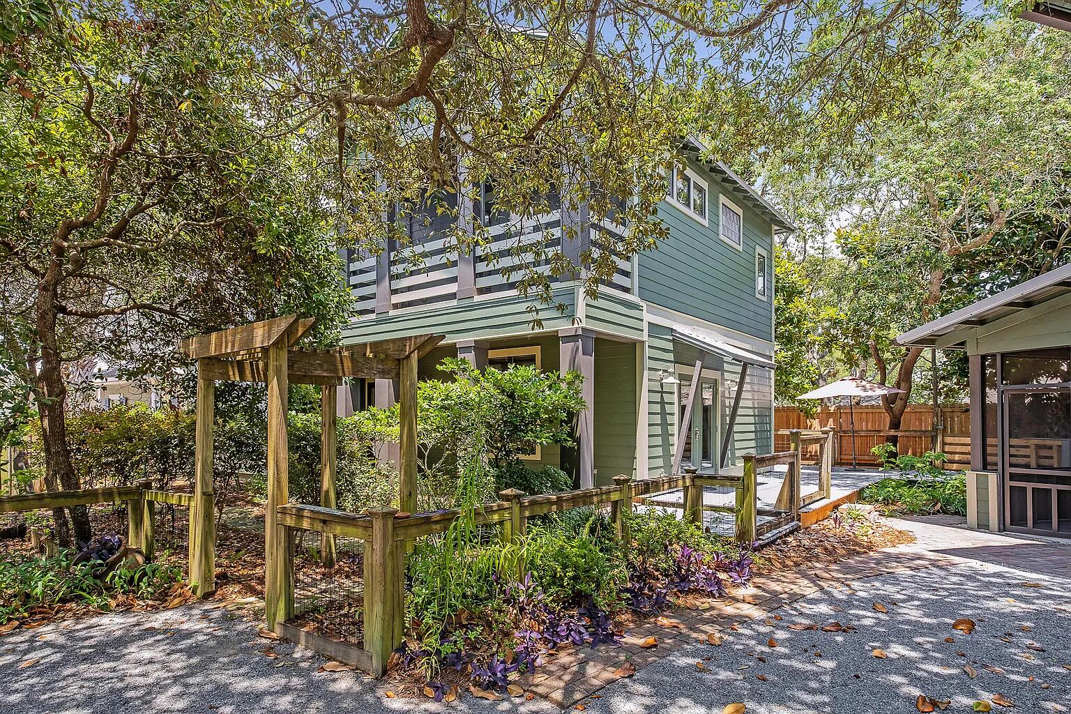 A lovely custom built home situated in the heart of Frangista Beach with no HOA fees. This home offers a natural landscaped yard with many mature oak trees and a short walk to the beach. The first floor has stained concrete flooring throughout with an open floor plan allowing for perfect flow from the kitchen to the dining and living area. The kitchen has a breakfast bar island, granite countertops and backsplash and stainless steel appliances. The first floor full bath is handicap accessible and the separate laundry room offers a convenient sink, gas dryer and washing machine. The house also has a tank less hot water heater! The master bedroom on the second floor opens to a screened balcony. Conveniently located to shopping, dining and golf.