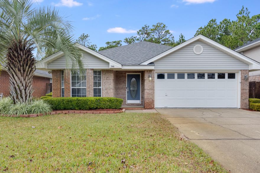 Welcome Home to Emerald Village! This 3-bedroom 2 bath is very clean and well kept. Split floorplan with a large great room. Hardwood flooring throughout. Large primary suite with bath and big walk-in closet. Kitchen has recently installed appliances. Cute backyard with nice landscaping and easy maintenance. Neighborhood has sidewalks and below ground power. Located one mile from Hurlburt Field back gate! 7 miles (15 minutes) from beaches! Come tour this awesome home in the heart of FWB today!