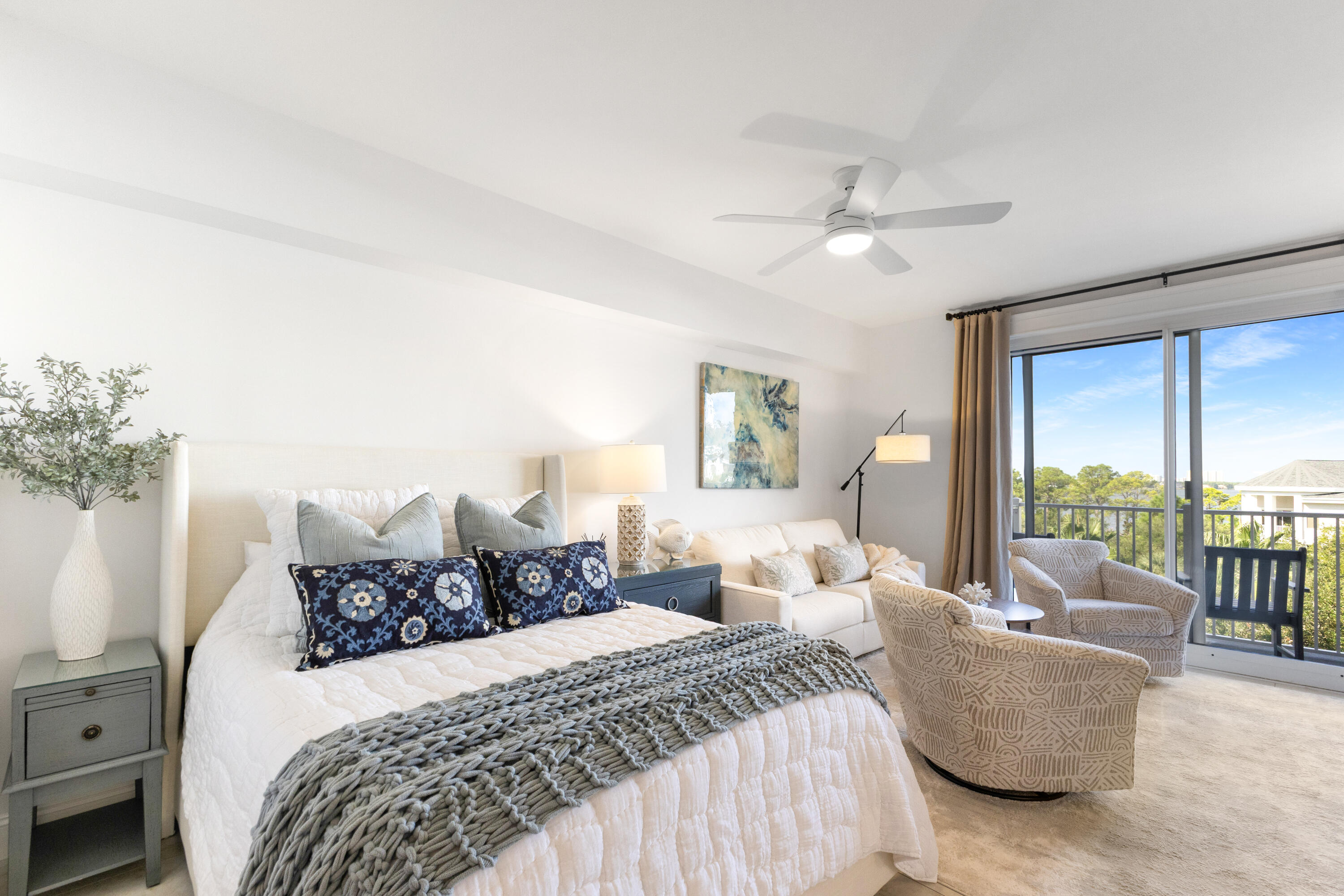 This updated studio condo in The Grand Sandestin is the perfect retreat, offering pool deck and bay views from your private balcony. Nearly every detail has been refreshed, including a full bathroom renovation with quartz vanity, new fixtures, and lighting, plus a kitchen update with refurbished cabinets, quartz countertops, backsplash, and new appliances. The unit has been fully painted, features new custom drapes, artwork, and furniture, and includes a new water heater (2022) and HVAC (2019). Ideally located in Sandestin Golf & Beach Resort, you're just steps from Baytowne Wharf, golf, tennis, the marina, conference center, and sugar-white beaches. The Grand Sandestin welcomes you with gracious architecture and luxurious amenities including a fitness center, Ballyhoo Bar, swimming pool, seasonal on-site check-in, and concierge services. Enjoy the location adjacent to the Village of Baytowne Wharf, a pedestrian market place that hosts a variety of dining and shopping venues as well as fun for the whole family!
As an introduction to the Sandestin lifestyle, we invite our new owners to explore amenities that make Sandestin special. The listing brokerage and seller(s) are presenting the buyer(s) of this property with (2) 90-minute rounds of Tennis court time, a golf foursome at one of our three championship courses, and a round of golf for up to four (4) players at the unrivaled Burnt Pine Golf Club.
Sandestin Golf and Beach Resort features more than seven miles of beaches and pristine bay front, four championship golf courses, 15 world-class tennis courts, a 226-slip marina, a fitness center, spa and celebrity chef dining. Shop, dine and play at the charming pedestrian village, The Village of Baytowne Wharf and more. Inside the gates of the resort, residents enjoy a balanced lifestyle of high-class living, spanning the 2,400 acres from the beach to the bay. Everything within the gates of the resort is accessible by golf cart or bicycle. The entire resort is interconnected by miles of pedestrian, bike and golf cart paths that weave through groves of live oaks, meandering past natural lagoons, fountains, man-made lakes, and meticulously landscaped fairways.