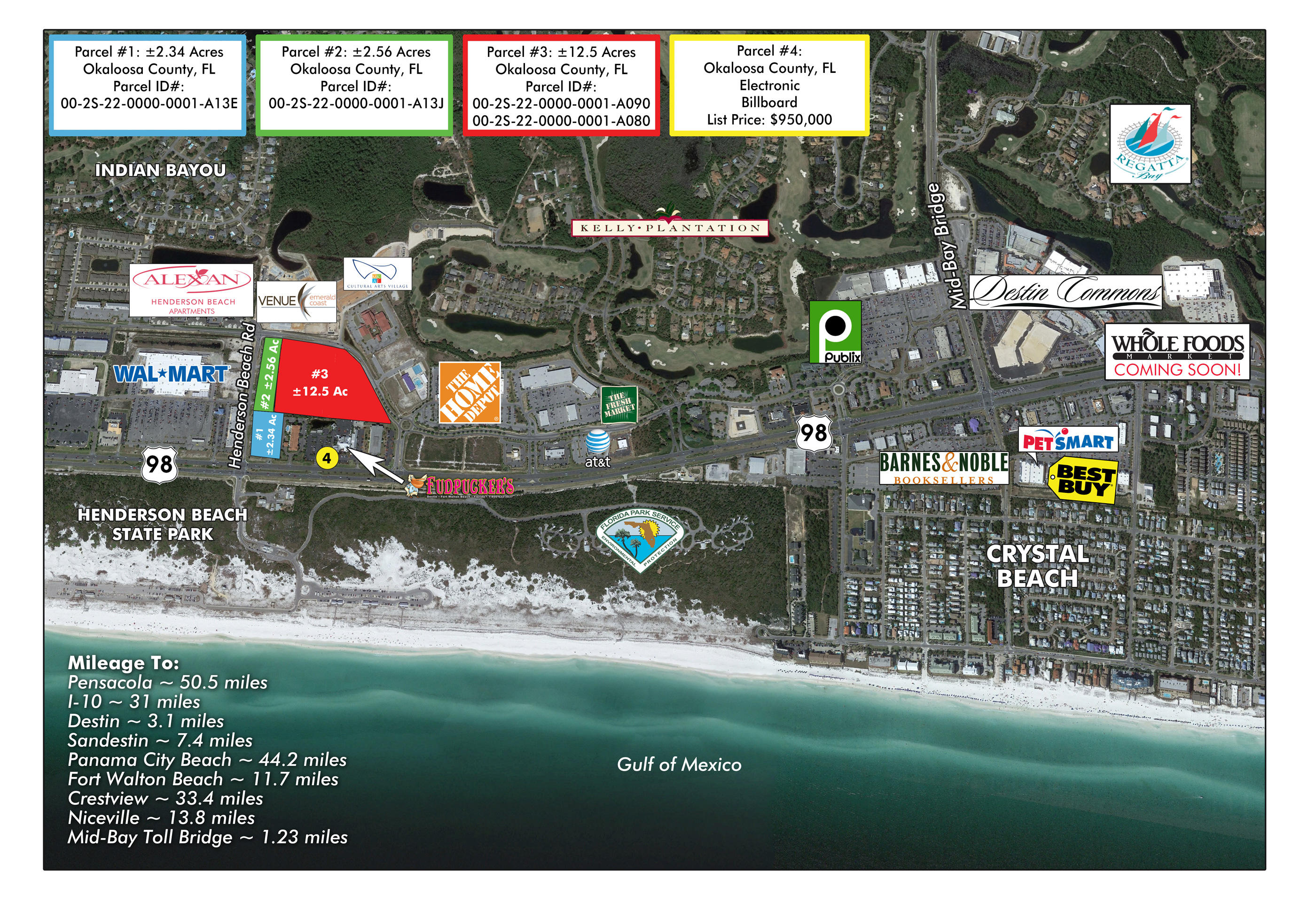 A highly coveted and prime +/-12.5 acre assemblage of (2) contiguous parcels located in the heart of Destin, Florida! Identified on uploaded image as ''Parcel 3'', it is located in the City of Destin and offers high density zoning known as Gulf Resort Mixed-Use. The entitlements of this assemblage may allow for 250 units of multi-family density. Please view uploaded video/virtual tour. Please inquire for further details. The sales contract and closing shall be contingent upon simultaneous closings of the related parcels contiguous to this site, Parcels 1 & 2, as identified in illustrated aerial. Buyer must verify all data, specifications, and information.