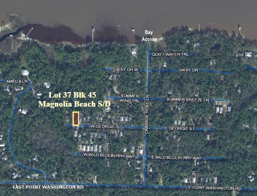 Great building lot in a secluded neighborhood located in Point Washington. Lot sits on the north side of West Georgie Street.  Community Bay access at the end of Cabbage Rose Lane. No build out time.