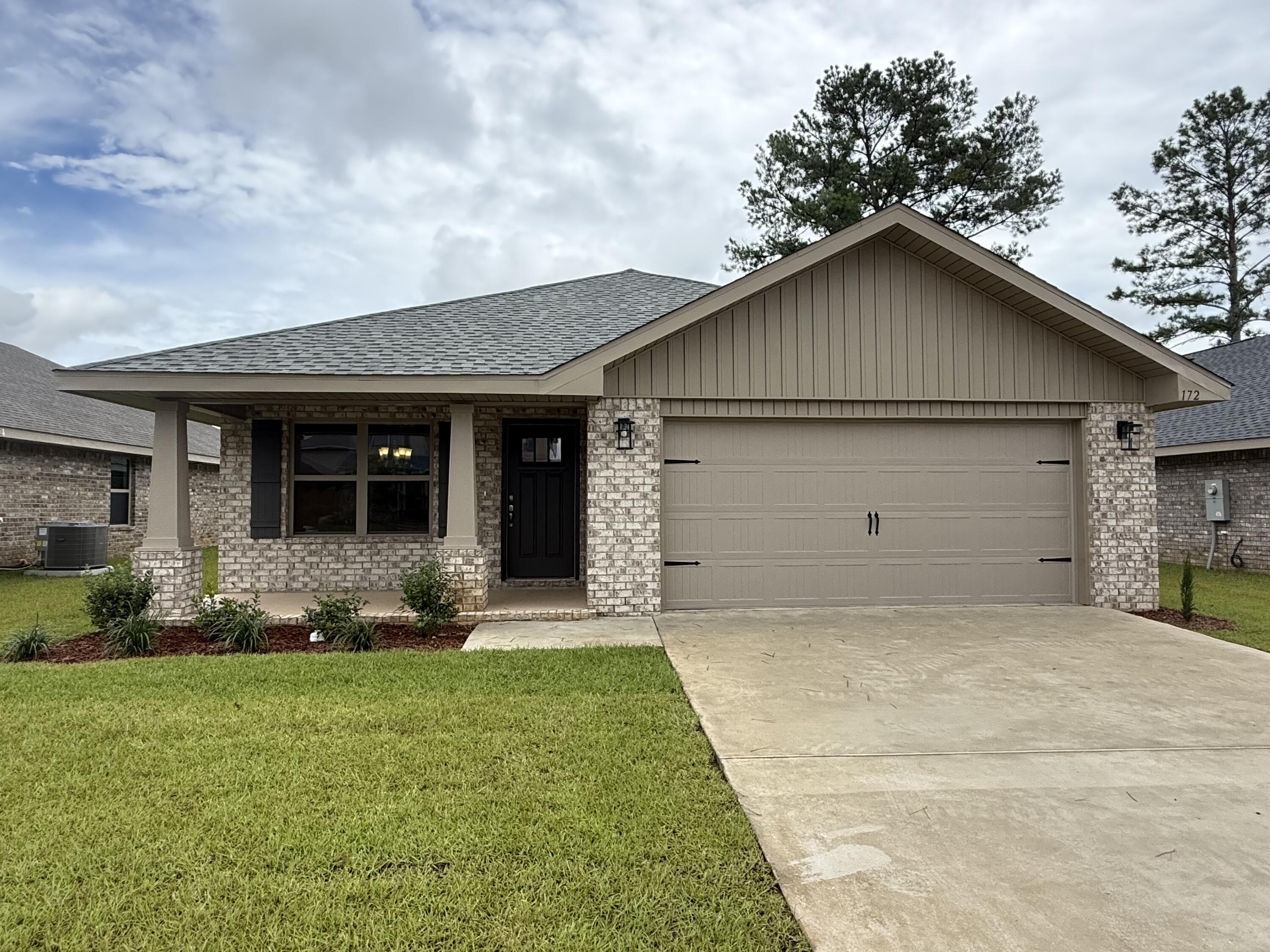 This 4-sided brick new build is being built in North Crestview in our 'almost' complete neighborhood Ridgeway Landing. Ridgeway Landing is close to schools, stores, and dining. It offers sidewalks and a community pool for your enjoyment. The home is 1727 sq ft and offers 3 bedrooms and 2 full bathrooms. Some upgrades that are being added to the home include granite countertops throughout, upgraded LVP flooring with carpet only in the bedrooms, Craftsman Style Elevation and a separate shower and garden tub in the master bathroom. 2 car automatic garage with pull down stairs for extra storage. Fully sodded yard with some landscaping & automatic sprinkler system!