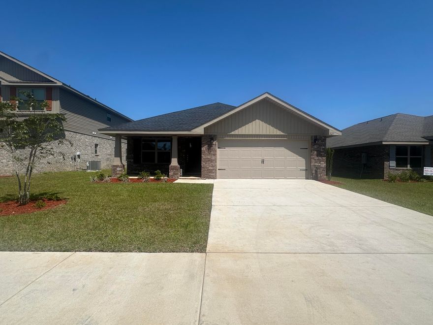 This 4-sided brick new build is being built in North Crestview in our 'almost' complete neighborhood Ridgeway Landing. Ridgeway Landing is close to schools, stores, and dining. It offers sidewalks and a community pool for your enjoyment. The home is 1727 sq ft and offers 3 bedrooms and 2 full bathrooms. Some upgrades that are being added to the home include granite countertops throughout, upgraded LVP flooring with carpet only in the bedrooms, Craftsman Style Elevation and a separate shower and garden tub in the master bathroom.  2 car automatic garage with pull down stairs for extra storage. Fully sodded yard with some landscaping & automatic sprinkler system!