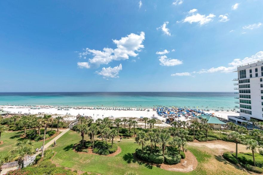Panoramic direct Gulf front views from the balcony of this lovely condo. Beach views and balcony access from 2 of the bedrooms as well. Amenities include multiple pools, beach access , lush landscaping and more. Fabulous restaurant onsite with many other fun attractions in the area. Plenty of room for the whole family ( sleeps 6) . Make vacation memories and you can also cash $$$ in on rentals. Includes covered parking spot. Buyer to verify all information.