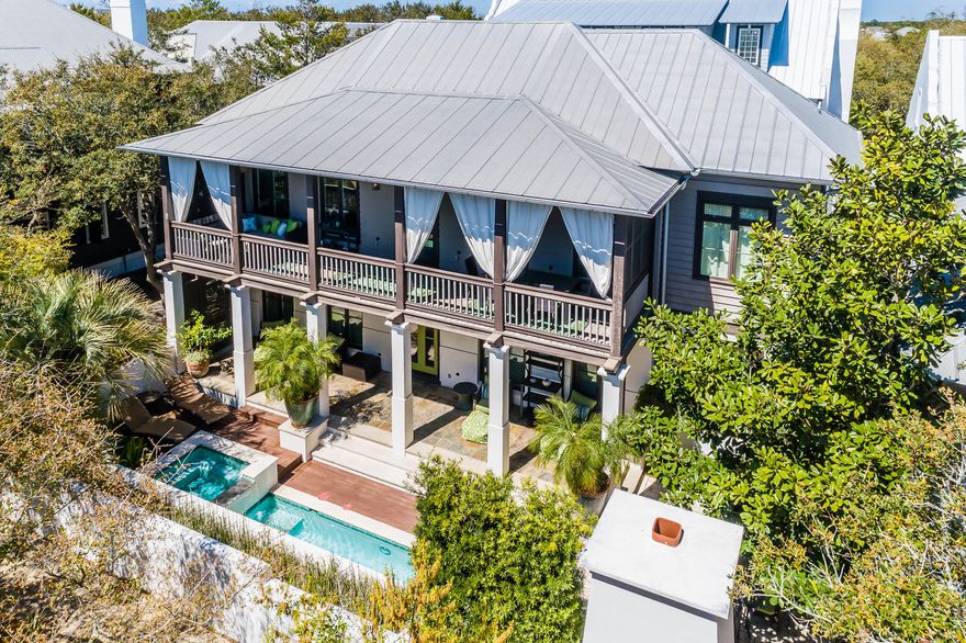 Located in the world renowned community of Rosemary Beach, this elegant and refined home south of 30A boasts an amazing courtyard complete with pool, hot tub, fireplace and multiple lounge areas, perfect for enjoying the coastal lifestyle. The home itself features 4 bedrooms, spacious second floor living areas, grand porches for catching the gulf breeze or dining al fresco and a stunning chefs kitchen. Other features include: large bunk room, carriage house with 5th bedroom, double garage and more. The location of this home is superb as it fronts the boardwalk with direct access to the beach and Coquina pool. Home has established rental history & repeat guests.