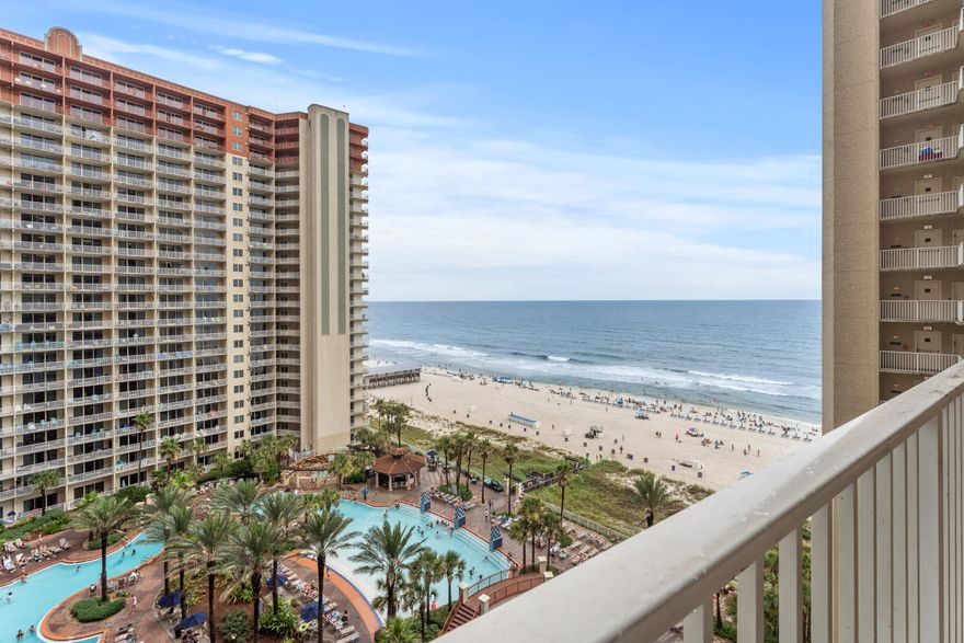 Experience luxury beachfront living at its finest in this stunning 11th floor Gulf front condo. Located in the prestigious Shores of Panama Condominium, this unit boasts traditional furnishings and breathtaking views of the Gulf of Mexico coastline. Enjoy the convenience of a deeded parking spot on the same floor, bypassing elevators during peak seasons with $32-42K rental projections.Inside, you'll find an easy floor plan featuring black appliances, granite countertops, and tiled flooring throughout. Comfortably sleep six here, with a king bed in the master bedroom and a bunk room with a separate door for privacy and en suite bathroom. Step outside to your balcony and soak in panoramic views of the water.Stunning resort-style amenities, including PCB's largest lagoon-style pool, waterfalls and fountains, two Tiki bars, an indoor heated pool, spa, sauna, fitness center, and direct beach access. Conveniently located near Walmart, restaurants, and entertainment venues, with Pier Park just a few minutes away, this condo is perfect for both relaxation and adventure.

Don't miss out on this opportunity to own a piece of paradise in Panama City Beach. Contact us today to schedule your private viewing!






