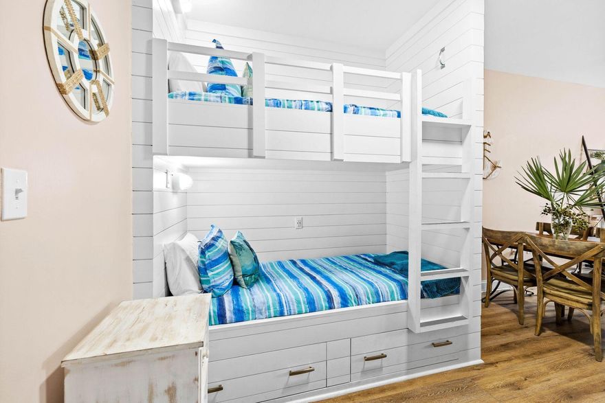 This large studio condo in the Villages of South Walton is a standout property, meticulously maintained and recently updated. It features added bunks for extra guests and great income., Owners have renovated bathroom, with new floors and new  HVAC system. Ideally located to Alys and Rosemary Beach, you'll enjoy easy access to local shops, restaurants, and two community pools. The beach is just a short walk away, with a community tram available for added convenience. All complex updates have been completed and paid for.