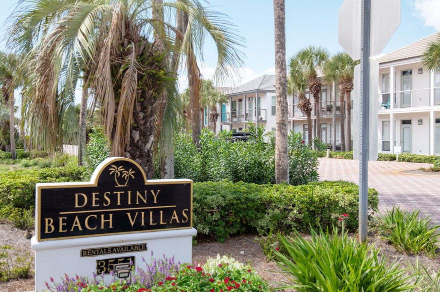 Welcome to Destiny Beach Villas, where unbeatable versatility and coastal bliss await you in the heart of Destin.This exceptional property offers two separate 1-bedroom, 2-bathroom units with a fully equipped kitchen. The possibilities are endless, as you can tailor the space to fit your vision. Whether you're looking for a 2-bedroom family retreat or individual 1-bedroom rentals, this property caters to your needs.Invest with confidence, as this property ensures investment security. New AC units installed in 2022 and recent water heaters guarantee smooth operations. A 4-point inspection confirms a decade of roof life. This turnkey property is ready for rental, and furnishings are included with a few exclusions. Prepare to be captivated by the breathtaking views. Both units feature covered balconies overlooking the Gulf and a tranquil lake. Immerse yourself in incredible sunsets and enjoy rejuvenating mornings in this idyllic setting.
Indulge in the ultimate beachfront experience as the Gulf becomes your backyard. A strategically located pedestrian tunnel provides direct access to the pristine, white sandy beaches. Say goodbye to any hassle and embrace the emerald green waters.

Relaxation and social connection await you at the community pool. After a fun-filled day, retreat to this oasis and unwind in style.

Ideally located, this property offers easy access to a plethora of top-notch shopping and dining options. From Destin Commons to Silver Sands Outlet Mall, you'll never run out of places to explore and indulge.

Take your chance to seize this versatile, income-generating gem. Book your private tour today and discover the incredible potential of this unique property.

