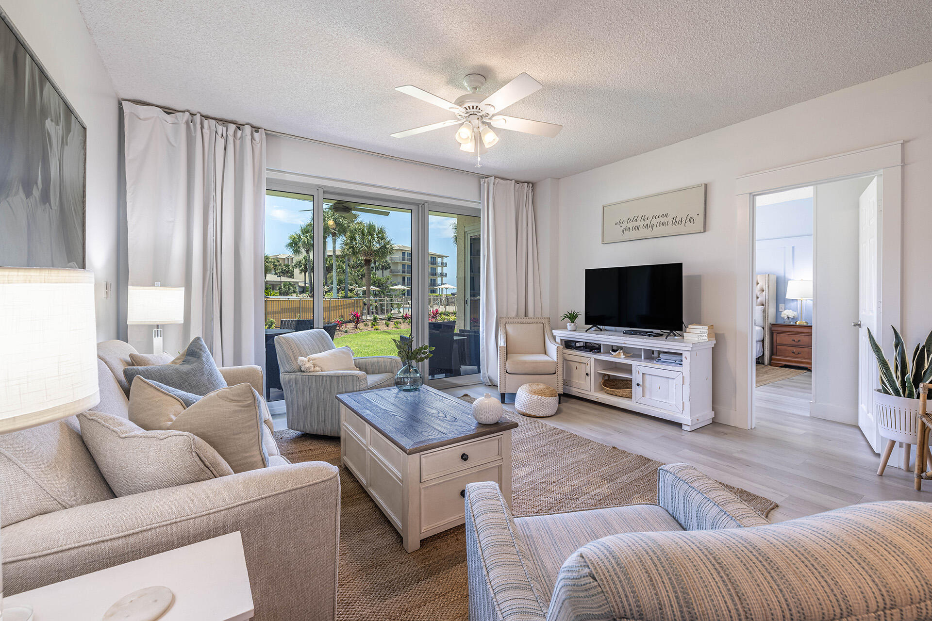 Welcome to your dream coastal retreat! Nestled within the exclusive and sought-after High Pointe Resort, this luxurious 1,190 sq ft condominium offers an unrivaled experience on 30A. Boasting 2 bedrooms, 2 bathrooms, in a ground floor unit granting you direct access to the sparkling pool and beach boardwalk, this elegant property is the epitome of upscale coastal living. Offered fully furnished, with minor exclusions, and rental ready with a full summer of rentals on the books!Upon entering, you'll be captivated by the attention to detail. The interior features beautiful luxury vinyl plank (LVP) and tile flooring, creating a seamless flow throughout the space. Custom trim and accent walls add a touch of sophistication. Every inch of this condo has been thoughtfully decorated and tastefully furnished, ensuring an inviting and stylish atmosphere. Both sliding door units have been updated to the latest hurricane standards for the ultimate in weather protection.
The primary bedroom suite features a king bed, and a door that leads directly to the patio. The attached bath features double vanities, a new tiled shower, and an oversized walk-in closet. The second bedroom boasts two Queen beds and an attached bath that allows access to the rest of the unit.
Step outside, and you'll discover a true oasis within High Pointe Resort. Dive into the lagoon-style pool, complete with palm trees and cascading waterfalls, and feel the stresses of everyday life melt away. Whether you prefer lounging poolside or taking a refreshing dip, this resort-style amenity provides the perfect setting for relaxation and leisure.
Crabby Steve's beach-side bar and grill, located right on-site, is a hidden gem within the resort. Savor the beachside coastal cuisine and sip on a refreshing cocktail without ever leaving the comfort of your own paradise.
Another highlight of High Pointe Resort is its unparalleled location. Situated in a private and gated community between the prestigious Alys Beach and Rosemary Beach, you'll have access to the best of both worlds. Enjoy the privacy and exclusivity of High Pointe Resort while being just a short stroll away from the upscale boutiques, shops, and world-class restaurants of Rosemary and Alys Beach. Indulge in the vibrant coastal lifestyle where convenience meets luxury.
For those seeking a beach retreat that combines luxury, convenience, and natural beauty, High Pointe Resort condominium is a true gem.
Don't miss the opportunity to call this luxurious coastal property your very own. Experience the epitome of the 30A lifestyle and create memories that will last a lifetime. Schedule your private showing today and embark on a new chapter of luxury beach living.