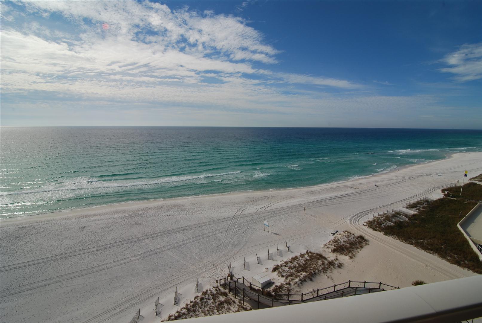 This luxurious 4BR/4BA Gulf front condo features private elevator access & breathtaking coastlines views. There are travertine floors throughout the living space & baths and Hardwood floors in the bedrooms. The living space features expansive views, fireplace, & an exquisite kitchen w/ granite countertops & stainless appliances. There is also access to large balcony with built-in gas grill. The master suite features coastline view, access to the balcony, two large closets, double vanity garden tub, & separate shower. There is a second master suite that has been converted to a media room and features a private bath & gorgeous views. This condo also features an office/playroom, & 2 additional bedrooms w/ full baths. Must See Unit on the Front. Furnishing are negotiable.