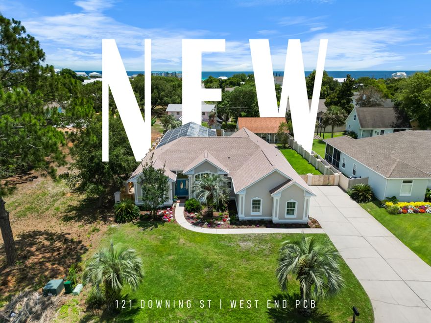 Welcome to 121 Downing St, located just a few blocks from Sunnyside's dedicated beach access. This 3 bedroom/ 2 bath home sits on an oversized, fenced lot in the desirable Gulf Vista neighborhood of the West End of Panama City Beach. Constructed with durable Hebel block, known for its energy efficiency and resistance to fire, wind, sound, and termites, this home was built with longevity and low maintenance in mind. Interior features include high tray ceilings, a split-bedroom layout, travertine and ceramic tile flooring throughout most of the home, and an updated kitchen. Also a new roof and pool liner were installed Nov 24'. The property includes a private pool and a separate detached studio that could be used as a flexible space for guests, a home office, or creative use The Master Bedroom includes a Jacuzzi tub, separate tiled shower, double vanities and ample storage in the walk in closet. Additional highlights include a formal dining room, sunroom, central vacuum system, security system, sprinkler system, and a spacious two-car garage.

Conveniently located between Santa Monica Beach and Sunnyside on Panama City Beach's West End, the home offers quick access to local dining, shopping, churches, and scenic Highway 30A. Home is offered unfurnished.

Fully staged (furnishings and d??cor available for separate purchase)