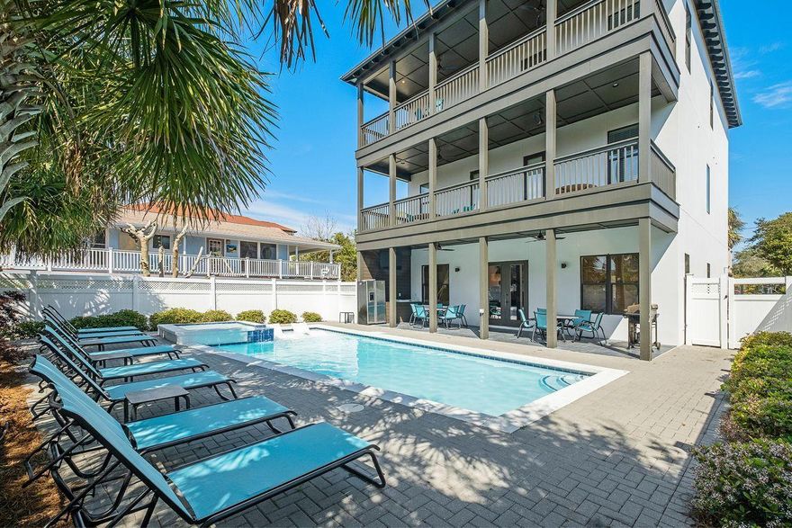 Exceptional beachside positioning juxtaposed impressive short term rental potential characterize this well amenitized coastal retreat situated in the heart of Frangista Beach steps from deeded beach access. Offering 8 bedrooms and 8.5 bathrooms, this gorgeous home was constructed with thoughtful details to maximize short term rental income and offer an unparalleled beach escape with notable features such as a resort style pool and sun deck, outdoor kitchen and ample space for entertaining.
