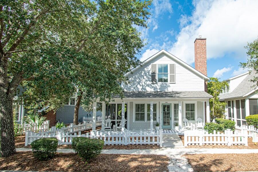 South of 30a, 246 Salt Box Lane is situated behind the gates of Watersound Beach, a gulf front community. This beautifully decorated 3 bedroom 4 bathroom home offers a complete renovation featuring peacock paver flooring, a redesigned gourmet kitchen and updated bathrooms. The impressive kitchen boasts beautiful marble countertops, stainless steel appliances and a generous island for all of your entertaining needs. The kitchen is open to the living and dining area, enhancing the open concept of day to day living. The living area incorporates a cozy fireplace as well as 20 foot ceiling with cross beam detail and walls of