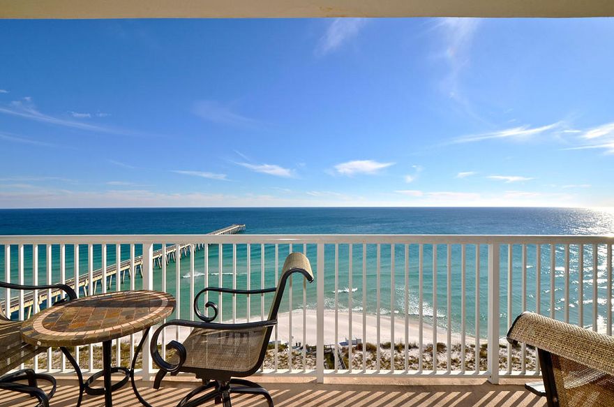 This twelfth floor condo showcases direct views of the Gulf of Mexico and a wrap-around balcony providing additional views of the Santa Rosa Sound to the north. The unit has an open floorplan and is tiled through the hall and main living area with carpet (new 2016) in the bedrooms. The kitchen has granite countertops and a new refrigerator (July 2017). The Gulf front master suite has a sliding glass door that leads to the balcony, private bath with double vanity, jetted garden tub and additional walk-in shower. New dryer-Jun 2017. New LR furniture 2015. Condo is offered fully furnished and rental ready. Property amenities include: Gulf front pool and hot tub, exercise room and grilling area. Owner pets are allowed.