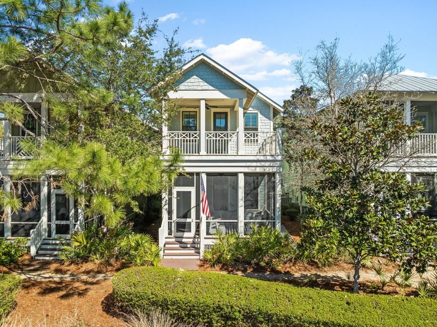 Located just steps from the Dragonfly Pool, this beautifully maintained home offers a rare opportunity to own in WaterColor. Designed for both relaxation and entertaining, the thoughtfully designed open floor plan includes a first-floor owner's suite, two spacious living areas and hardwood floors throughout. The home is being sold furnished, making it a perfect choice for a primary residence, second home or rental investment. Outdoor spaces are designed for effortless enjoyment, with a large screened porch on the first level and a second-floor balcony providing ideal spots for morning coffee or evening gatherings. Recent updates include a newly built deck and fresh paint, ensuring a move-in-ready experience. High-end appliances add to the home's modern conveniences. Situated in a prime