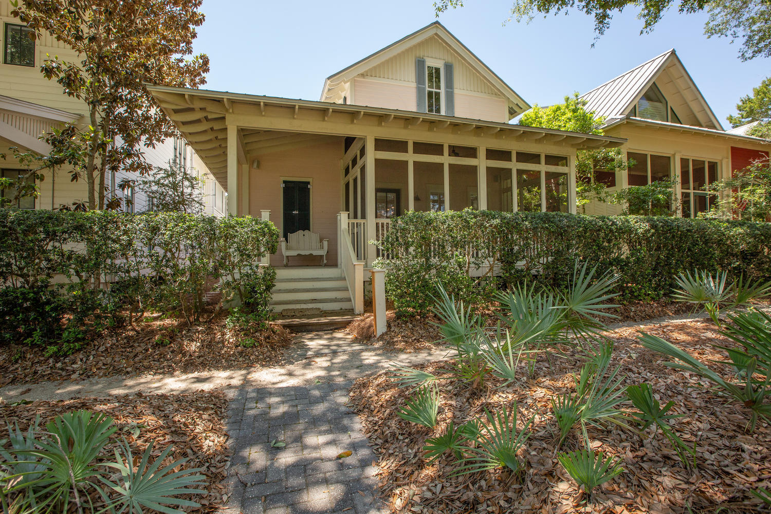Do you want to be close to Watercolor amenities but enjoy a little privacy too? This cottage is a bike ride or quick stroll to Beach Club, Boathouse, shopping and dining, with a large screened front porch overlooking intimate Crimson Park-just off Buttercup St-you can also enjoy peace and quiet. Great floor plan for entertaining or just relaxing. The home has open kitchen, dining and living area with two en suite bedrooms on the first floor. There is a loft bedroom and bath on the second floor, plus a bedroom and bath along with kitchenette in the carriage house. Don't miss this opportunity! Put your personal decorating stamp on this one and start enjoying the beach! Home is sold furnished with some exclusions of artwork.