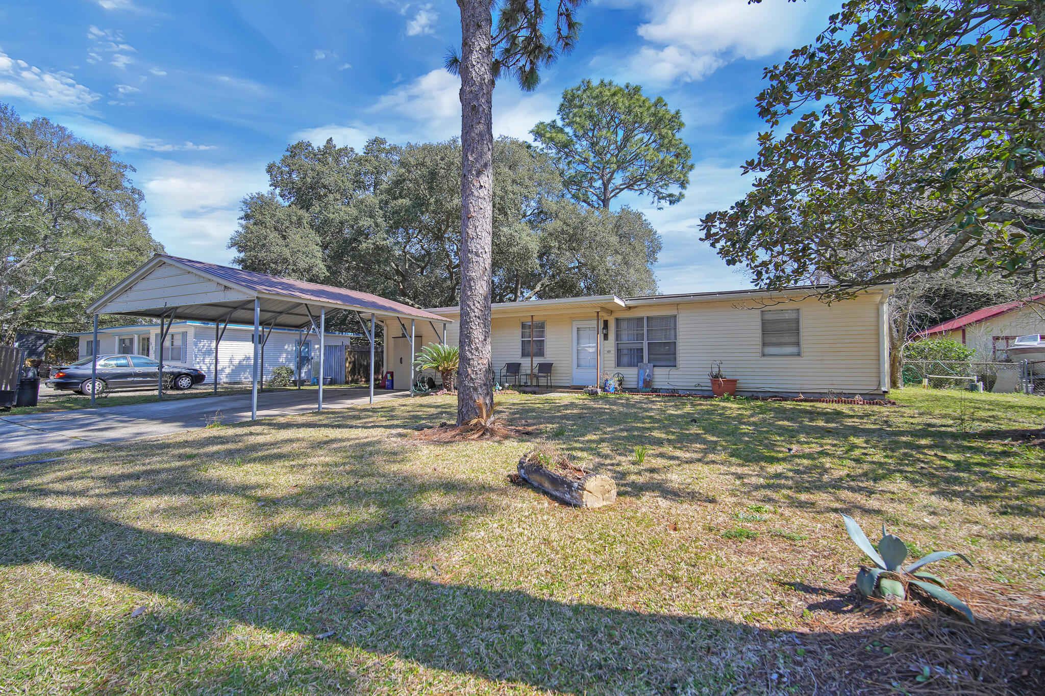100% Financing Available with NO PMI! Single-level ranch-style home featuring 3 bedrooms, 1 bathroom, and a refreshing pool. The property includes a shed and a fenced backyard, providing ample space for your boat without any HOA restrictions.Conveniently situated in a central location, this residence is an ideal option for those seeking easy access to the beach, shopping and entertainment. Additionally, the proximity to Eglin and Hurlburt Field AFB makes commuting a breeze. The home comes equipped with a washer and dryer, and an outdoor canopy is also included. Buyer to verify all information for accuracy.