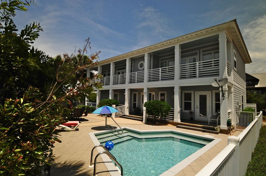 Beach Living at its best! Beautiful custom built 2 story home with garage, fabulous private salt water pool, gulf views-one lot off of Gulf of Mexico in sought after Blue Mountain Beach. This 3 bedroom contemporary beach cottage was designed for easy comfortable living at the beach. Large porches on both levels; native landscaping accents pool & patio. Home well taken care of; freshly painted exterior and interior. A fabulous personal Beach Retreat or great vacation rental property. Community has dedicated beach accesses - your choice of east or west of house, one block away.Main living area on second level offers great room with open living, dining, kitchen areas. Easy space and flow for entertaining. Deep drawer cabinets and large pantry for storage. Spacious master suite