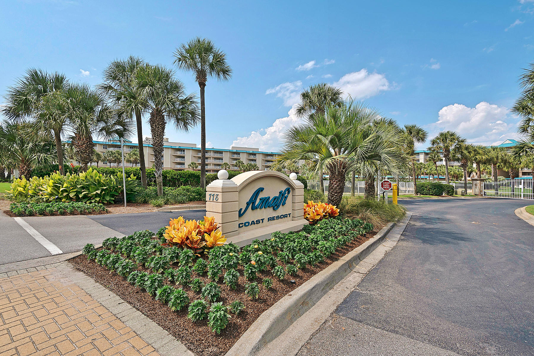 Just listed! Rarely do 3 bedroom units come on the market in Amalfi Coast Resort.This is a must see with fresh paint,new furnishings in the living area,wood look LPV in all bedrooms, crown molding, stainless appliances, new bedding (comforters) new door hardware,master bath faucets.This unit has a 1300+ square foot balcony for your outdoor enjoyment. This is one of the few units that can have a private grill on the balcony. Pool cabana #5 conveys with this unit, a covered parking space valued at $25K and 1 secure storage locker. Amalfi is a gated community located on 8+ acres with 362 feet of public beach directly across the street. COA fees include Water, Trash, Cable, 1 HD box, Qtrly bug treatment, Exterior maintenance & Exterior insurance. Owners may have 2 pets. Rentals are allowed.