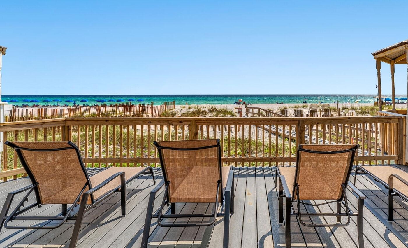 Newly remodeled, this charming coastal cottage is perfectly situated on one of the quietest parts of the beach. With unobstructed views of the gulf and its emerald green waters, you are just seconds to toes in the sand! With sweeping views of the gulf and a spacious wrap-around deck featuring new low-maintenance Trex composite decking, the beautiful white sand beaches and emerald green waters are literally at your doorstep. This wonderful beachfront home is located on a quiet cul de sac. Well appointed, this 2,000sf Gulf front home can easily sleep 10 and is the perfect second home or primary residence. Without a doubt, this is the very best value of any gulf-front home in Panama City Beach!