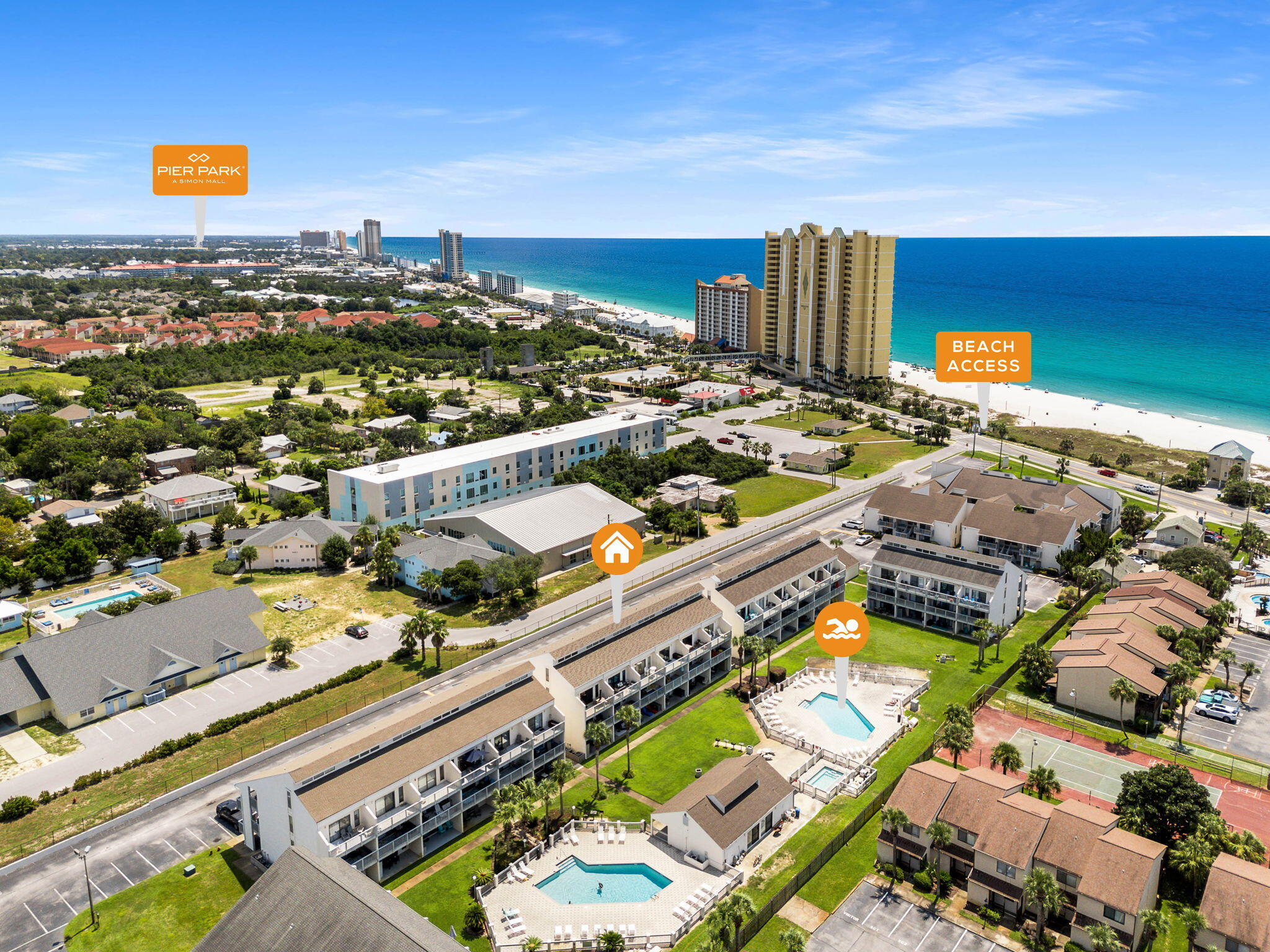 LOCATION! LOCATION! LOCATION? And bring your swimsuit! This FANTASTIC REMODELED condo is just steps from your beach access, and your balcony overlooks two relaxing pools. Want to explore? An excellent restaurant is a brief walk, and many shops, entertainment and eateries are a three-minute drive to Pier Park. Carousel market and Thomas Donuts are a short drive to get those supplies and treats! PARADISE awaits you and your guests. This condo can be a primary home, a great second home or makes the perfect investment home; this condo rents well and is now used a lot for family and client use. The renovations are done for you, including new HVAC, Water Heater, interior paint, LVP flooring, quartz countertops, great new rubberized paint on the balcony, new mattresses, and MORE! This unit comes fully furnished and rental ready. The building passed its Milestone Inspection. You have found your spot at the world's most beautiful beaches!