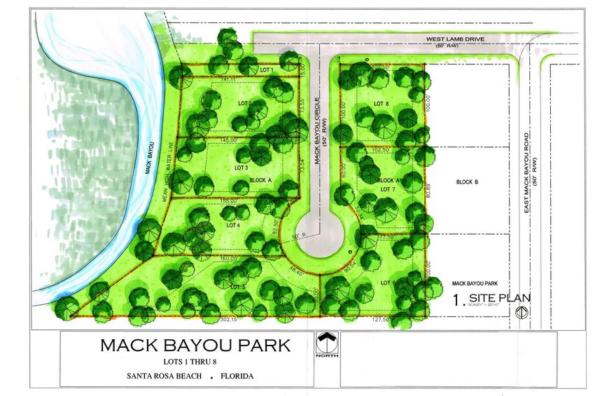 Lot 5 is a beautiful waterfront lot located in a small new residential subdivision - Mack Bayou Park. This new subdivision is conveniently located closed to Sacred Heart Hospital, shopping, dining, entertainment and more at Grand Boulevard and the ever popular 30A corridor. Not to mention, it is a short drive to the beautiful beaches the Emerald Coast is known for. The sewer tap fees have been for each lot and the community will have underground utilities and could potentially be a gated community with a dock. Lots 4 & 5 are waterfront on Mack Bayou with water leading straight to the wide open bay. Lot 1 serves as a deeded access for lots 6, 7 & 8.