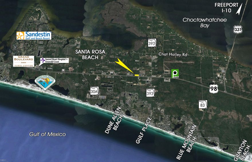PRICE JUST REDUCED $450,000.00!! A highly visible corner parcel in South Walton County at South Church Street and Highway 98, totaling +/-6.19 acres and containing 800+' along Highway 98 offering the desirable future land use of Village Mixed Use. This premier site is located within 1.5 miles to the new Publix Supermarket in Santa Rosa Beach! Buyer must verify all information and specifications.