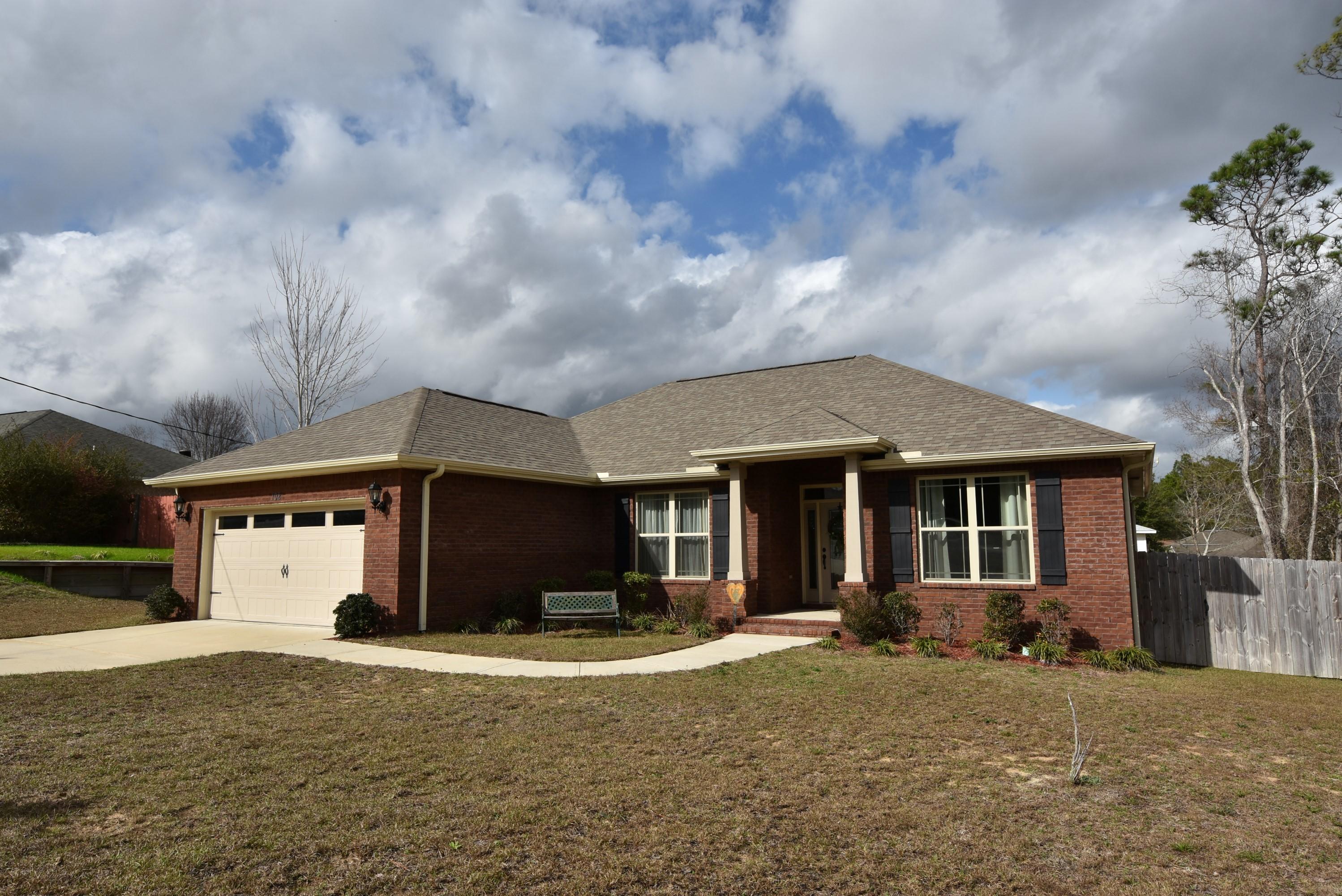 Better than new on this south of I-10 home with an easy commute to Eglin & Duke! Seller pays most closing costs (see''More'' for details). Home has it all: 4 Bedrooms, fully equipped Kitchen w/Pantry, custom cabinets w/soft close doors, granite counters, stainless steel appliances. Washer and dryer are included. Spacious Master Suite has a tray ceiling accented with crown molding, garden tub, separate shower, double vanity, large walk-in closet. Property goes beyond the privacy fenced yard. 4th Bedroom doubles as a Study; 3rd Bedroom as the Work-out Room. 10' ceilings in Foyer, Great Rm, Kitchen and Dining Area. Back porch is great for your evening Bar-B-Q's! Energy efficient all brick home. All of the Bedrooms have return air vents. See Documents Section for Seller's listing of Features.