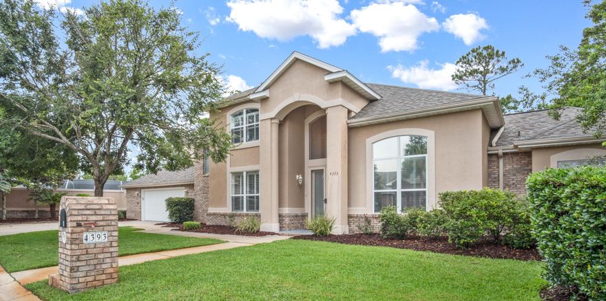 Location, location, location. This fabulous 4 bedroom, 3 bath POOL home is located in the private, gated community of Southwind in Bluewater Bay on a 1/2 acre lot and is situated at the end of a cul-de-sac! Enjoy your private oasis backyard, equipped with a screened lanai for the pool, hot tub and outdoor living area. The backyard has been completely re-landscaped for you to relish the gorgeous greenery views that backs up to protected wetlands.The bright and welcoming foyer entrance features a vaulted ceiling, to the right is a private office and to the left a formal dining space. You will be amazed by how grand the living room feels with ample natural light, raised ceilings, built -in bookcases and the gas fireplace which you can enjoy a cozy afternoon by.