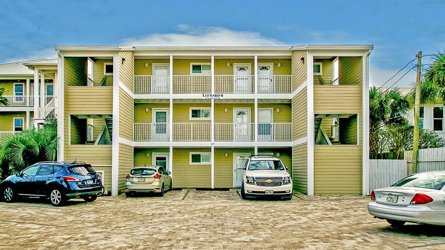 Top floor Gulf Front end unit in Leeward Condo II. Full 120 degree unobstructed views of the Gulf. This beautiful third floor unit has vaulted ceilings with no upstair noises and additional attic space for largeowners' closet. Kitchen cabinets painted, all new hardware for kitchen and bath cabinets in 2014. Kitchen tile backsplash and new microwave in 2015. New HVAC with 10 year parts warranty in 2016. Porcelain flooring throughout and complete repaint of all surfaces,new window treatments throughout, new fan in 2017. All doors, light switches, light fixtures, etc have been replaced/upgraded. Stackable washer/dryer. This unit is perfect for a primary, second home or investment property! Fully Furnished, all art is original and remains and rental ready! Rental Income was $44,194 in 2016 and $48,096.50 in 2017. Unit can sleep up to 6. Private beach access a well as two public beach accesses. Easy walking distance to restaurants and shops. Approximately 125 yards to the beach, just a 5 minute walk! Buyer to verify dimensions.