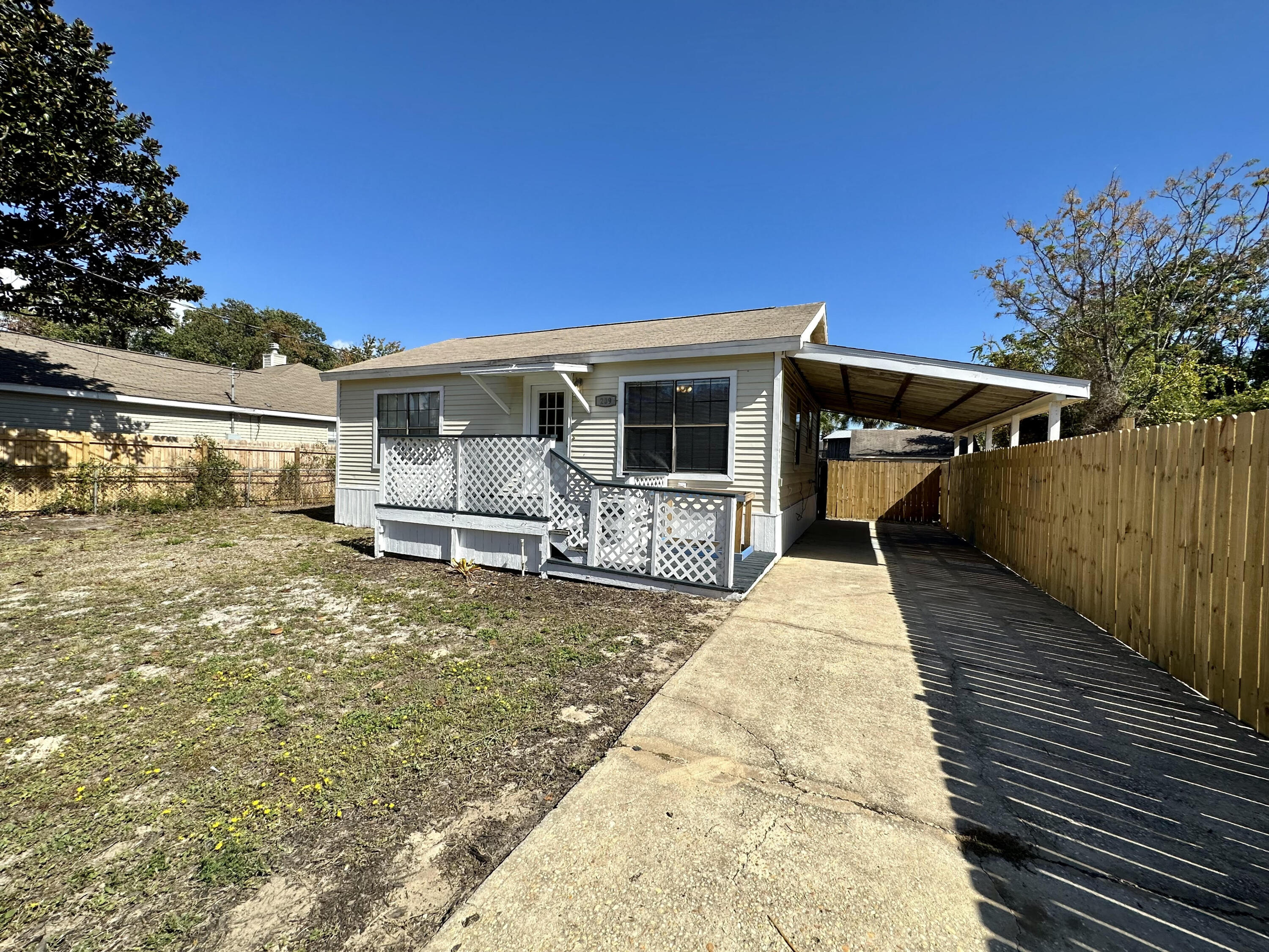 Welcome to your cozy 2-bed, 1-bath home in Mary Esther, FL! Enjoy 800 sq. ft. of living space, featuring a large covered back porch for relaxation and a spacious backyard for outdoor activities. Rent for $1650/month. Don't miss this opportunity for comfortable living in a great location!  The requirements are a credit score of 600 minimum, one year on the job or job offer letter showing a recent move, and a household income of $4125. Please note that this home does not include the Tiny Home next door. Tenant to pay electricity for entire property (including 400 sq ft Tiny Home) and Owner will reimburse by paying water, trash & sewer for entirety of property.