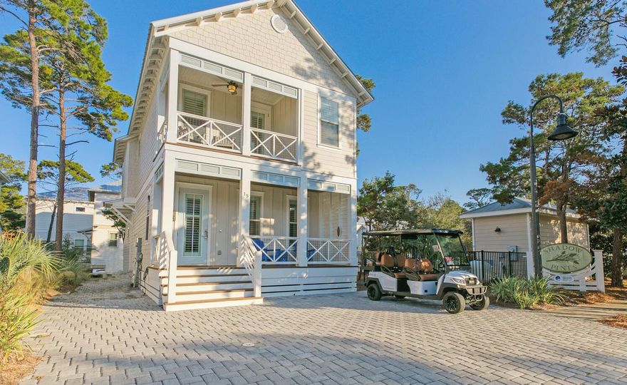 This property will go quick....Stunning, turn key, property located on the highly sought after West End of 30A, a short distance and a quick cart ride to the beach and lifestyle community of Gulf Place featuring restaurants, shops . Incredible Beach House with solid rental history. This 2018 build is in pristine condition throughout including new furniture. Featuring two primary suites, one on the main level and the other on level 2. $20K outdoor living space enhancement was added in 2022 and includes built-in Natural Gas Fire Pit and Seating Area, yard game area with artificial turf and designated grilling area. Property is located next to the neighborhood pool which is a real perk.

 *All listing data is deemed to be correct, but buyers responsible to confirm Exterior Features:
Solid built home in 2018 by a local builder w/ 2 x 6 Exterior Wall Construction; Extra Pilings; Metal Roof w/ rafter tails; 1.5" decking; Concrete Hardie board Siding; Upper and Lower Porches; Foam Roof/ Wall Insulation, Extra Wall Insulation for Sound proofing; Plenty of Paver Parking for 3 Vehicles, Plus a designated Golf Cart parking pad.
*Golf cart is not included* 
Outdoor shower; Grilling and Fire Pit paver area to the back left side of home; Separate locking exterior storage for beach toys; low maintenance, natural landscape; next to the community pool for easy access and to oversee friends and family from the right side windows - this makes it extra attractive to renters!

Other Upgrades/ Features: Lots of windows for natural light; 4" Window Shutters w/ Lifetime replacement warranty through-out; Tankless Gas Water heater; 8ft Exterior and Interior doors; 3/4 'Reclaimed Look' Wood flooring through-out except for Tile in Baths & low-pile carpet in upstairs bedrooms; Baths/ Showers tiled to the ceiling; Soft-close cabinetry; Upgraded lighting, plumbing & door hardware; 2 NEST thermostats and MORE...

Very LOW-COST-TO-OWN home, with low HOA fees! It's close enough to walk to the beach at Ed Walline, but far enough away to have the serenity that you want! It's only .4 of a mile from your front door to your feet in the sand! Walk or ride your bike to the restaurants and shops at GulfPlace! This is perfect for the beach life/ outdoor living/ Golf-cart lifestyle you are looking for!

It is tastefully furnished and appointed and being sold fully turn-key!
There is a Main 'King' Bedroom on the 1st and 2nd floors; a bunk Room and a 'Queen' room. Excellent floorplan and functional/ tasteful layout!