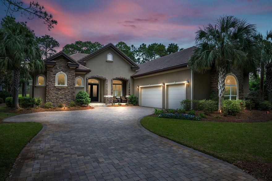 This exquisitely maintained home on the Raven Golf Course in Sandestin is a must see! This serene location allows for privacy and calm while still being a short bike or golf cart ride away from the excitement of Baytowne Wharf and Grand Boulevard. This sprawling home features a split bedroom layout with ample room for entertaining or relaxing between. The open concept floorplan provides a welcoming reprieve with a cozy and warm living area, a bright and cheerful dinette, and a chef's grade kitchen. The large glass sliders give you a spectacular view of the pool deck and golf course beyond. The outdoor living area feels like a private oasis within the resort. With a luxurious heated pool, inviting outdoor fireplace, and impressive summer kitchen all screened in, you can enjoy this space