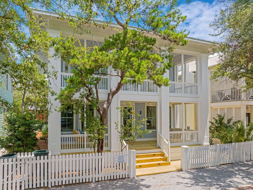 Contract pending with a 72 hour kick-out clause contingent upon buyer's property selling. Don't hesitate to view this  charming Coastal Retreat in the Heart of Seaside, Florida! Welcome to your dream beach home in iconic Seaside, Florida--a beautifully remodeled and fully furnished 4-bedroom, plus media/game room with bunks, 4 full bath, 2 half bath residence that blends classic Southern charm with fresh, modern coastal design. Situated just steps from the emerald waters of the Gulf, this home boasts two expansive front porches that span the full width of the house, framed by stately columns--perfect for morning coffee or sunset cocktails. Inside, the open-concept living, dining, and kitchen area has been thoughtfully redesigned for relaxed entertaining and effortless flow. Outfitted with new Serena & Lily furnishings, the space exudes coastal elegance with designer touches throughout. With two luxurious primary suites, this home offers flexibility and comfort for guests or multi-generational living. The additional bedrooms are equally well-appointed, with ample space and natural light. One of the home's standout features is the covered tower, offering views of the Gulf and picture-perfect sunsets- a serene escape and a true Seaside signature. Taken back to the studs with all new electrical, plumbing, and HVAC with dehumidifier, every detail has been considered in this stunning remodel, offering both timeless charm and modern luxury in one of 30A's most coveted communities. Don't miss this rare opportunity to own a turn-key home in Seaside, Florida.
