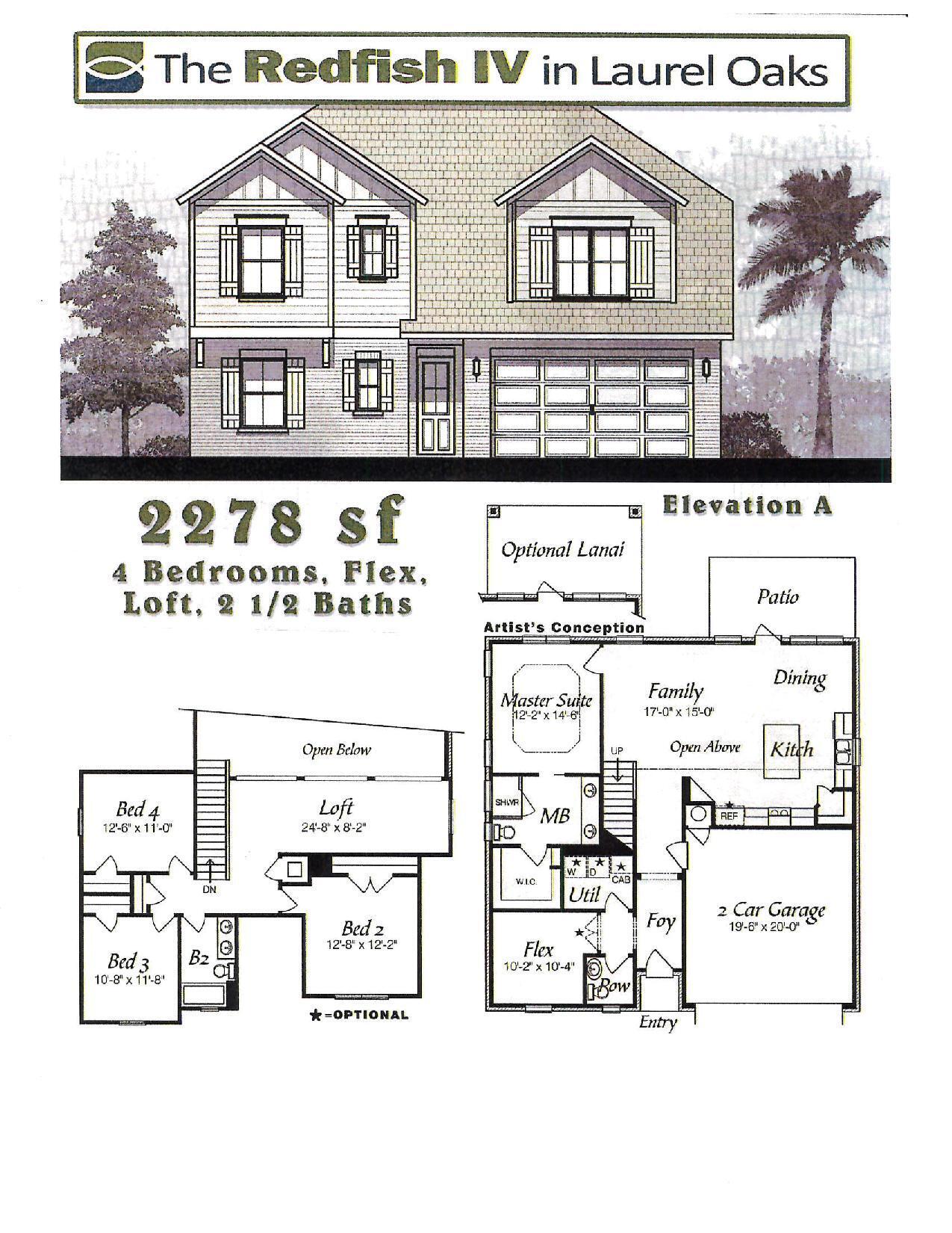 Laurel Oaks is one of the newest communities in the Freeport area! Located on a GREAT corner lot at the entrance of the cul-de-sac, our Redfish IV floor plan has 2278 sqft with 4 bedrooms plus a flex room, a very spacious loft area, and 2.5 baths. Brick exterior, low e-vinyl windows, covered entry, 2 car garage, and landscaping package with automatic sprinkler system are just a few of the exterior finishes on the home. Interior finishes include 9 ft ceilings, laminate, tile, and carpet floor coverings, brushed nickel fixtures, and a double vanity and walk-in closet in the master bath. Some of the upgrades include 8' interior doors and cased windows on the first floor, large tiled shower in the Master bath, crown molding in some of the home, floor plug in the family room, laminate in the