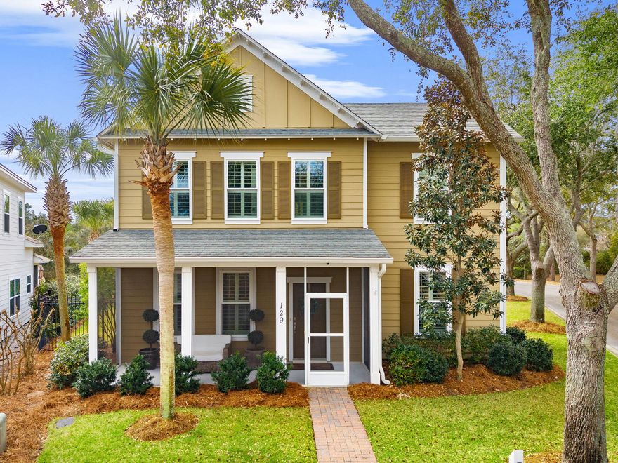 Positioned on a spacious corner lot with green space in front and a wooded buffer behind, this Beazer-built home offers a rare level of privacy within the neighborhood. The fenced side yard and mature oak trees provide additional outdoor space and shade. The thoughtful floor plan allows for comfortable main-floor living with the primary suite, living areas, kitchen, and laundry downstairs, while the upstairs offers flexible space for guests, children, or a home office with a full bathroom. Interior highlights include high ceilings, crown molding, plantation shutters, a gas stove, large primary closet, jacuzzi tub, tankless water heater, and new HVAC system. Enjoy two screened porches and easy walk or golf cart access to Kelly Street Beach Access (87). Additional exterior features include a one-car garage, two-car driveway with shaded pergola, fenced side yard, Zoysia grass, and irrigation system. The property's corner positioning with wooded buffer provides additional privacy and outdoor enjoyment not commonly found in the neighborhood.

Residents enjoy convenient access to the less congested back entrance of the community, making travel easier during busy beach seasons. The home is ideally located just 5 minutes from 30A and Rosemary Beach and approximately 10 minutes from Pier Park in Panama City Beach.

Neighborhood amenities include Lake Powell dock access, a large clubhouse that can be reserved for private events, swimming pool, tennis courts, and pickleball courts. HOA fees include trash pickup twice per week.