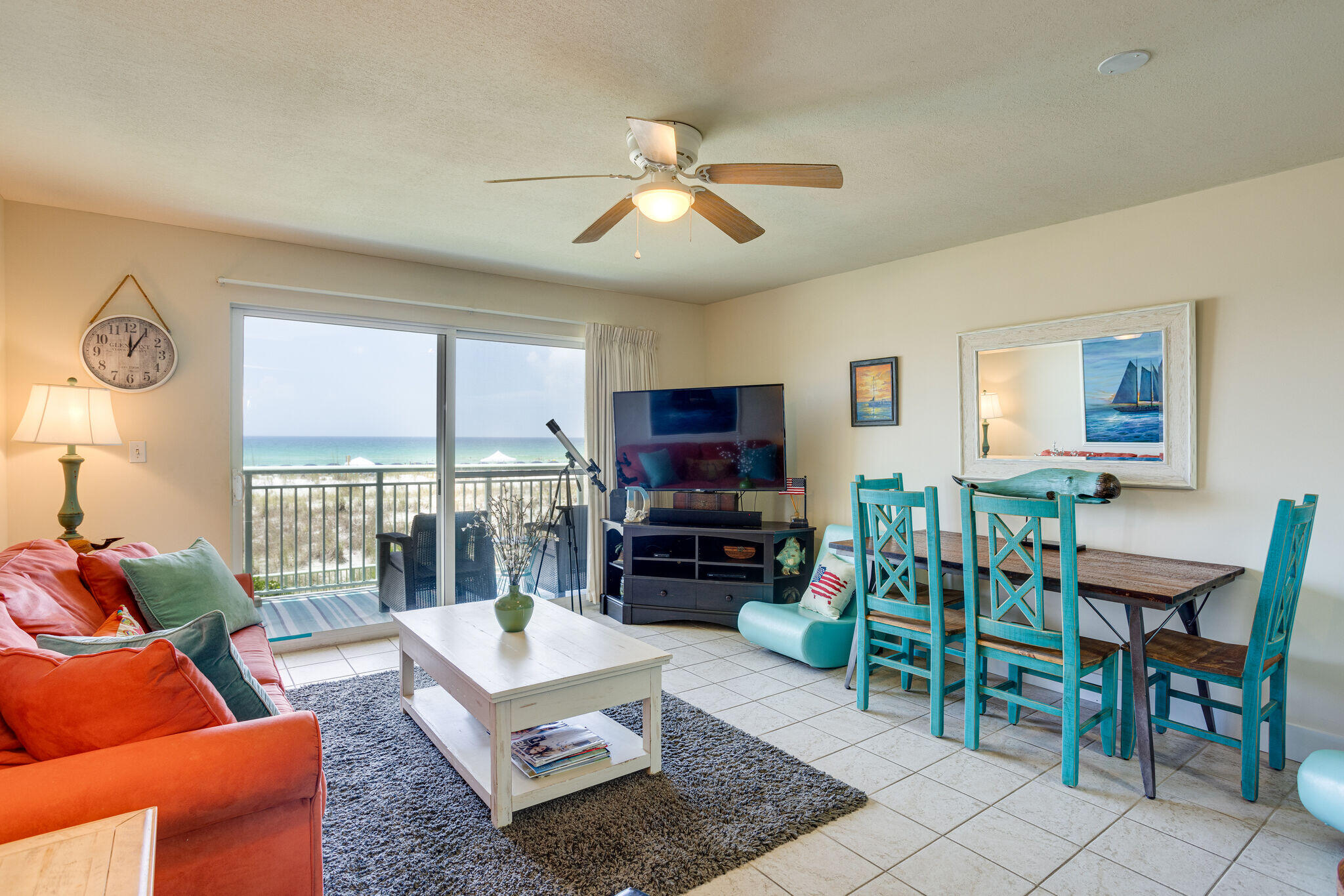 Rental projections of $50,000+ gross makes this a great investment. Beautifully decorated gulf front condo being sold fully furnished and rental ready. Sliding glass door that leads out to a private balcony where you can watch the dolphins pay, listen to the waves while enjoying the views of the sugar white beaches and the emerald waters. Light and bright kitchen totally remodeled with stainless steel appliances, granite counter tops with lots of counter space, plenty of cabinets and breakfast bar covered in shiplap. Custom bunk beds in alcove that provides a fold out full size bed on the bottom with a full bathroom off the hallway. Located conveniently on the first floor (second floor above ground level) and you don't have to wait for the elevator.  Your unit is just steps away from the