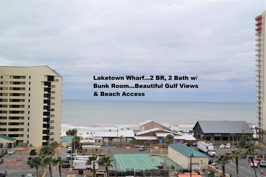 Act fast on this Gulfview condo in Laketown Wharf, one of the most desirable vacation destinations in Panama City Beach! Laketown Wharf Resort is in the heart of all the fun & excitement in PCB. Just steps away from the world's most beautiful white-sand beaches, shopping, dining & entertainment. This beachside resort offers unparalleled amenities with convenient beach access, 5 unique pools, a kids funscape playground, splash bar & Grill, fitness center & covered garage parking. Laketown Wharf offers a variety of views including the Gulf of Mexico, lake & golf course. Enjoy the nightly fountain & light show & market shops along the 52,000 SF of lakefront boardwalk. This fully furnished residence has 2 bedrooms 2 baths, bunk room & can easily accommodate 8 people.