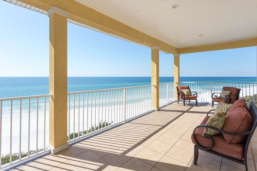 ''Views of Seagrove'', is aptly named for it's stunning, panoramic, gulf horizon views from a spacious southern balcony, the main living area and three western facing bedrooms. This luxurious, top floor Seagrove Beach gulf-front offering encompasses the entire top floor of the four-story complex. The unit has just under gone extensive remodeling and updates including all new furnishings and fresh paint throughout. A freshly, upgraded gourmet kitchen features new stainless-steel appliances and gorgeous granite countertops. The kitchen's center island counter top was extended in width to accommodate additional bar-height seating.