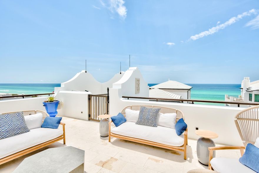 Poised on a prominent corner site just steps to the Gulf, 10 Sea Foam Ally boasts forever Gulf Views and a highly coveted Alys Beach location. This Luxury 4 Bedroom 4 Bath 2 Half Bath residence designed by Dungan Nequette offers an ideal and flowing layout from the moment you enter the extravagant courtyard and pool area. The 2nd & 3rd levels flow to Large outdoor terraces with breathtaking Gulf Views. The Rooftop Terrace has a full seating area with fireplace. Exquisite Finishes Abound throughout Including: Venetian Plaster, Hardwood Flooring, Lutron Lighting System, Elevator, Savant System Control Panels, Central Vac, 3 Fireplaces, Summer Kitchen just to name a few.