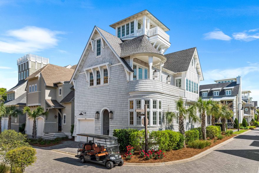 Welcome to 10 Rainer, an exceptional residence offering refined elegance, elevated design, and effortless access to the optional WaterSound Beach Club--just 600 feet away. Tucked behind the private gates of Grace Point and backing onto serene community green space, this home combines timeless coastal Nantucket architecture with sophisticated modern finishes. Upon entry, you're greeted by soaring 12-foot ceilings, shiplap walls, and rich hardwood flooring that flow seamlessly throughout. The main living space exudes warmth and comfort while offering ample room for entertaining. The gourmet kitchen is appointed with marble countertops, custom cabinetry, and high-end appliances--perfectly complemented by a summer kitchen on your screened-in porch with beverage cooler and ice maker for al fresco dining by your private heated pool.
This thoughtfully designed home boasts 4 spacious bedrooms, each with luxuriously appointed ensuite baths, as well as an oversized bunk room ideal for guests or little ones. The third-floor bonus living area provides additional sleeping space for up to three people, creating flexibility for hosting family and friends.
Ascend to the fourth-floor tower, a truly special retreat with panoramic Gulf views from multiple angles. This versatile space includes a dry bar with a built-in beverage cooler, making it the perfect spot to unwind at sunset or entertain in style.
The primary suite, located on the second floor, is a sanctuary of its own with a private balcony, dual Carrera Marble vanities, a garden tub, and a generously sized walk-in showera spa-like escape after a day in the sun.
Situated in the heart of Grace Point, a coveted community along iconic Scenic Highway 30A, this home is mere steps from The Big Chill and adjacent to the exclusive WaterSound Beach Club, offering an unmatched blend of coastal luxury and convenient access to premier dining, shopping, and entertainment.
Owners have the opportunity to join the WaterSound Club with multiple amenities to members including private beach access, beach services, swimming pools, dining, two private golf courses, and the brand-new Lifestyle Center at Camp Creek.
