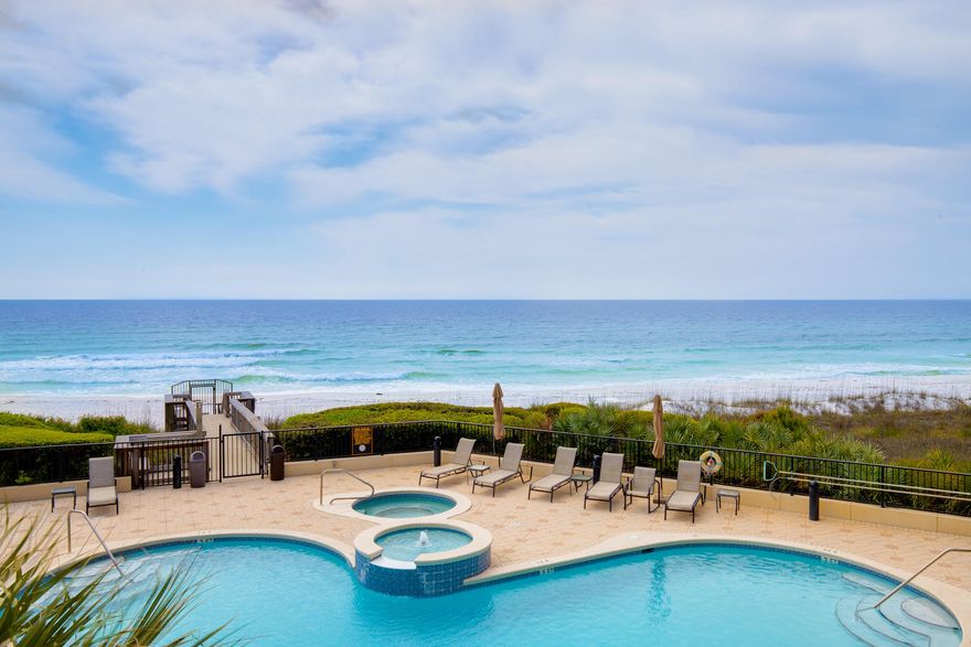 Beautiful condo in the very private gated beach front Avalon Dunes complex. There are only 16 total units in the complex which are all non rental! There is covered parking under the first floor, a fully equipped fitness center, and a world class gulf front pool and spa! This unit has been totally remodeled and is the only unit in the building which has been updated with all new EcoView hurricane rated windows and doors for improved energy efficiency!
The remodeled kitchen features beautiful granite counters, a professional gas 6 burner cooktop with stainless vent, a large built in wine storage on the front of the island and a new wine refrigerator. The kitchen also features grey solid wood cabinets. The condo has 8 foot solid wood doors, and tile throughout. The bathrooms were totally remodeled with new tiled showers and tub surrounds. There are plantation shutters throughout. The ceilings are done with a unique beautiful blue grey distressed driftwood for a true beach feel. A beautiful custom built in Television/bookcase with rock surround, and a cozy built in electric fireplace was added in the living room. The AC was new in 2016, and water heater was new in 2018.
All lighting throughout is new and was replaced with custom lighting fixtures.
There are 4 bedrooms and 3 baths. One bedroom currently is set up as a second media/ TV room with a leather hideabed for extra guests. The master features two large closets and a luxurious master bath with double vanities & a large jacuzzi tub. There is a huge wrap around balcony to enjoy the beautiful beach views from every angle! There is an extra storage closet outside the front door by the stairs. The complex centrally located with many fine restaurants and the Silver Sands Outlet mall close by!